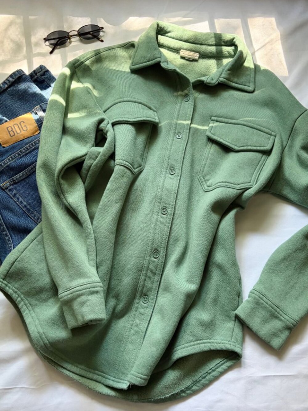 reflex | size m | sage green fleece button-down shacket